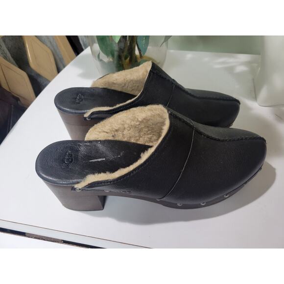 UGG SHEARLING LINED UGG Kassi Clogs Leather Shearling 9 40 Heeled shoes - Picture 2 of 9